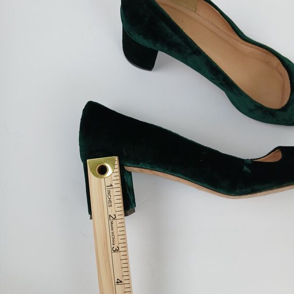 J. Crew Velvet Heels Women 7.5 Green Block Heel Old Money Quiet‎ Luxury Office - Picture 7 of 11